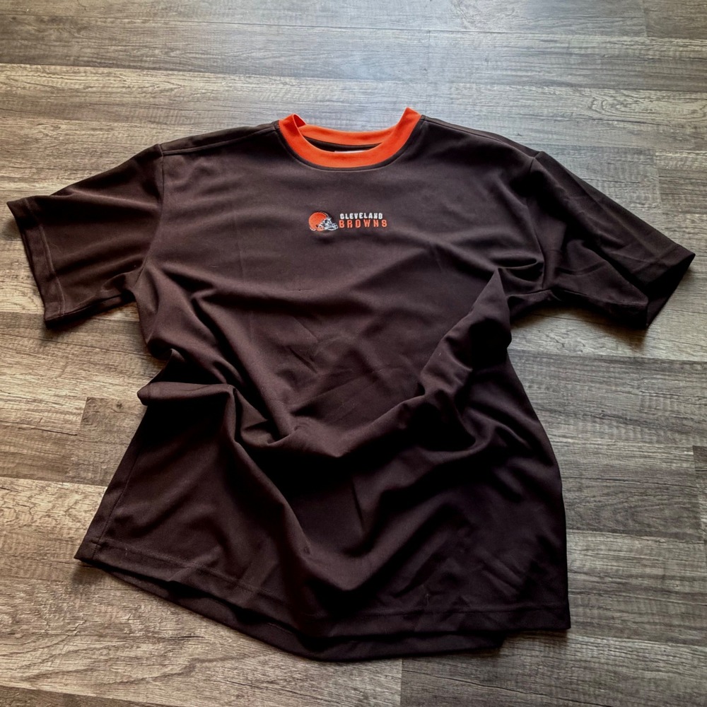 NFL Cleveland Browns T-Shirt Mens Large Brown‎ Orange Embroidered Logo Athletic